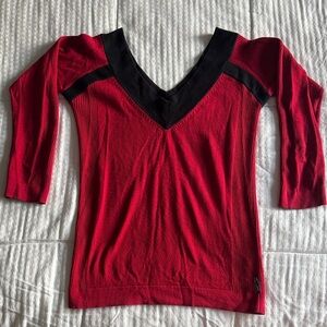 Armani Exchange Red & Black V-Neck Sweater